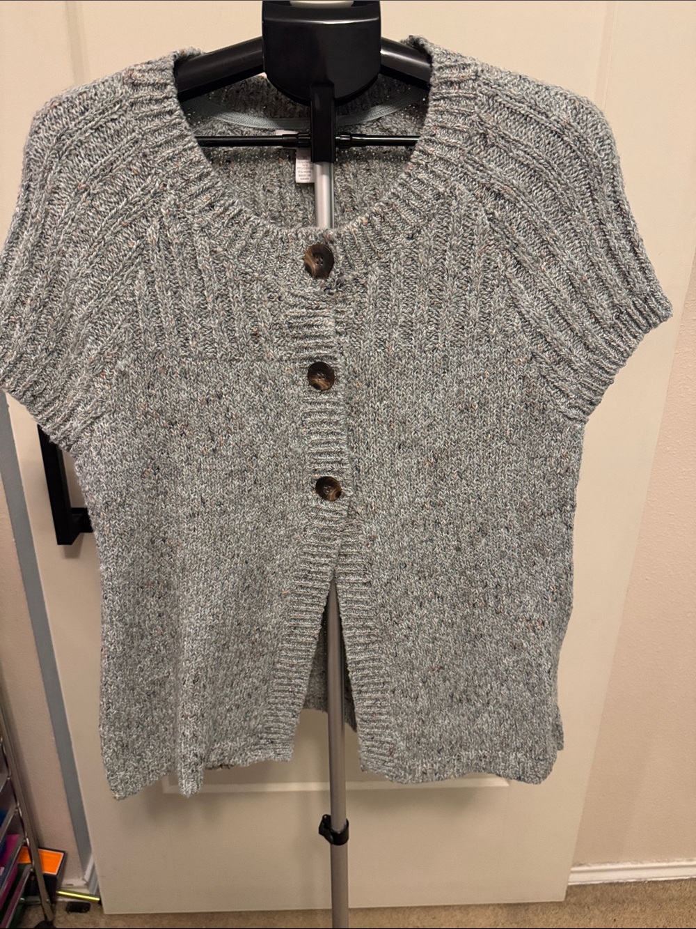 Charter Club Short-Sleeve Button Front Cardigan - Light Gray